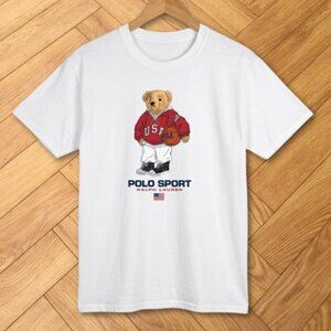 White Polo Bear Ralph Lauren Polo Sport Basketball Bear Graphic Tee Reprint